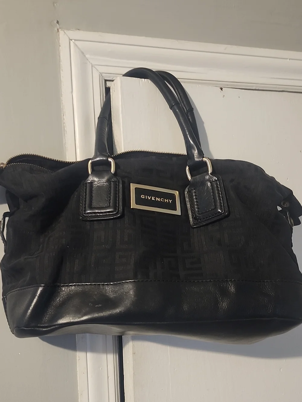 Givenchy Black Monogram Satchel with Gold Plaque